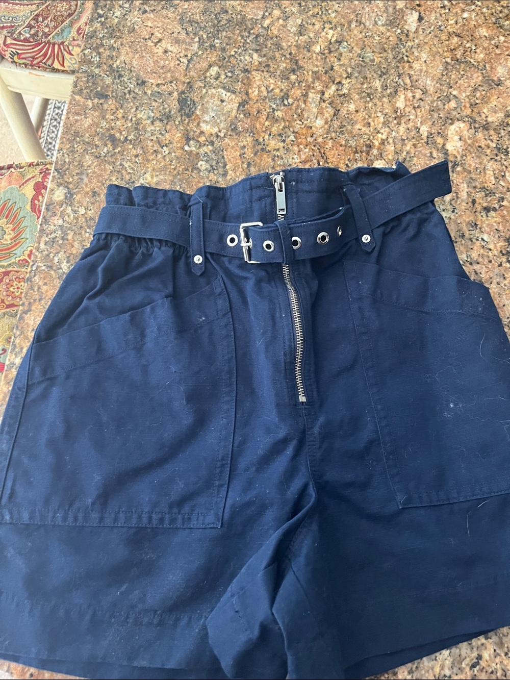 Banana Republic Navy High-Waist Paperbag Shorts with Belt